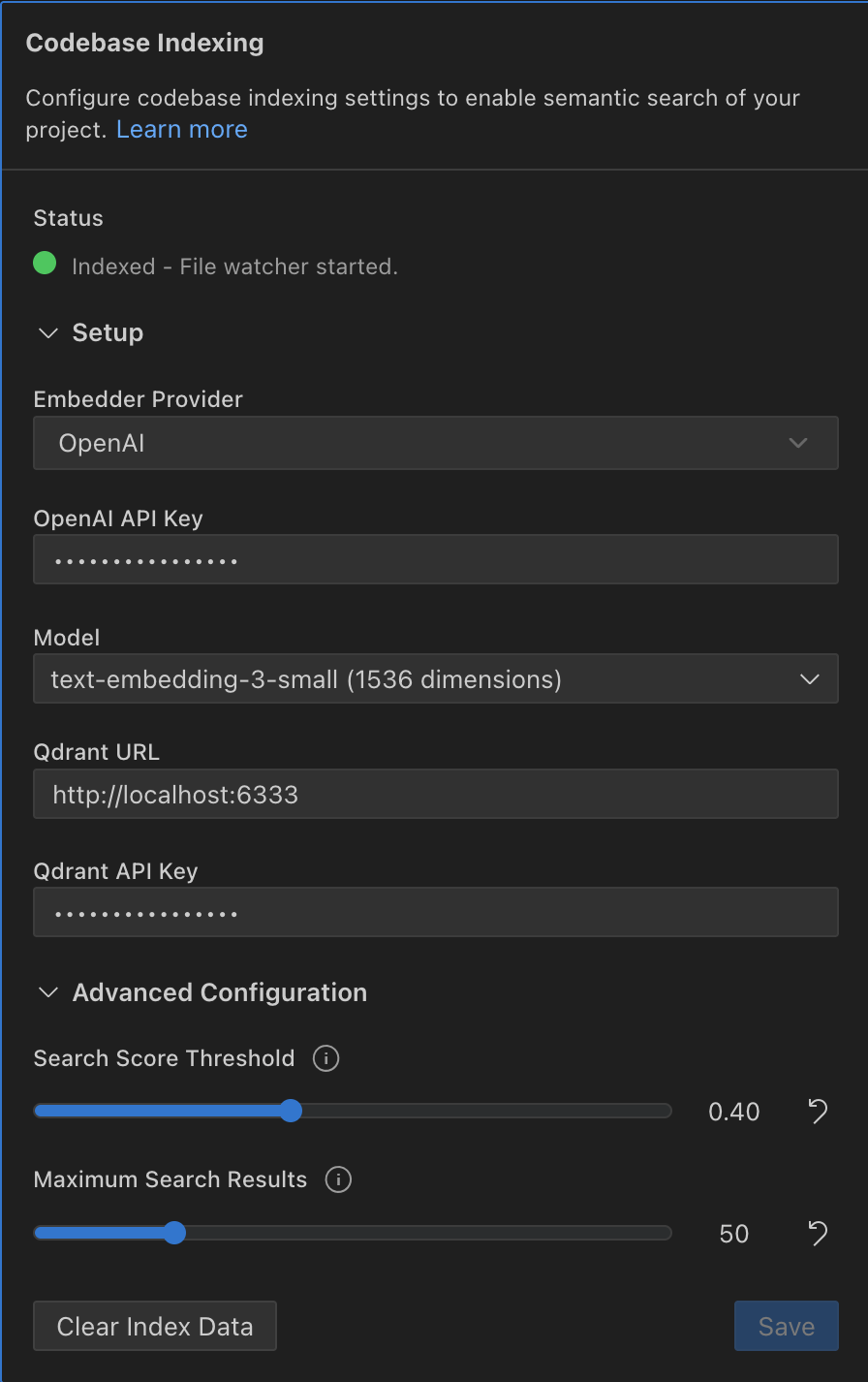 Codebase Indexing Configuration Details