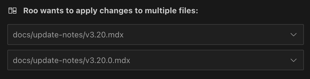 Batch diff approval interface showing multiple file changes